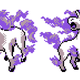 Pixel art of two horses with fiery, purple manes and tails.